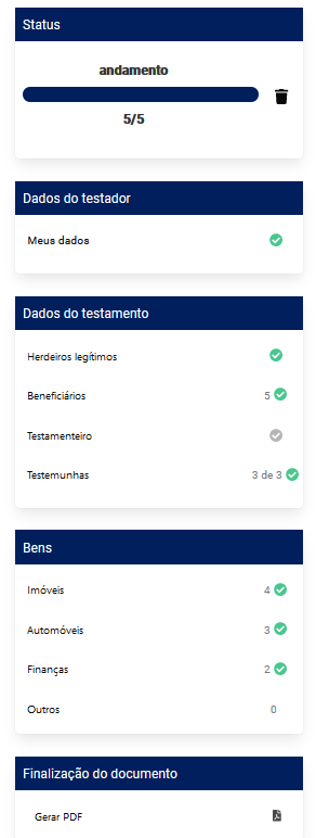 Menu do testamento